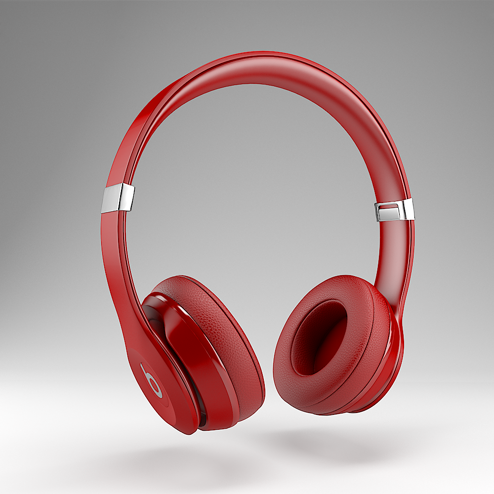 CGI product photograph of Red Beats headphones