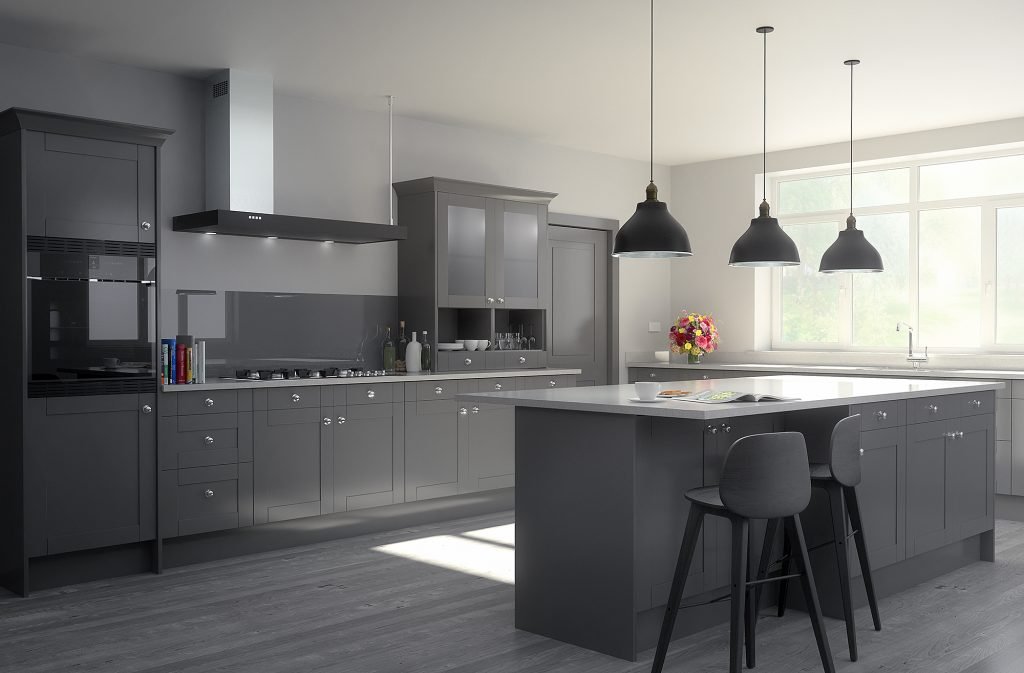 Kitchen CGI room set of grey kitchen