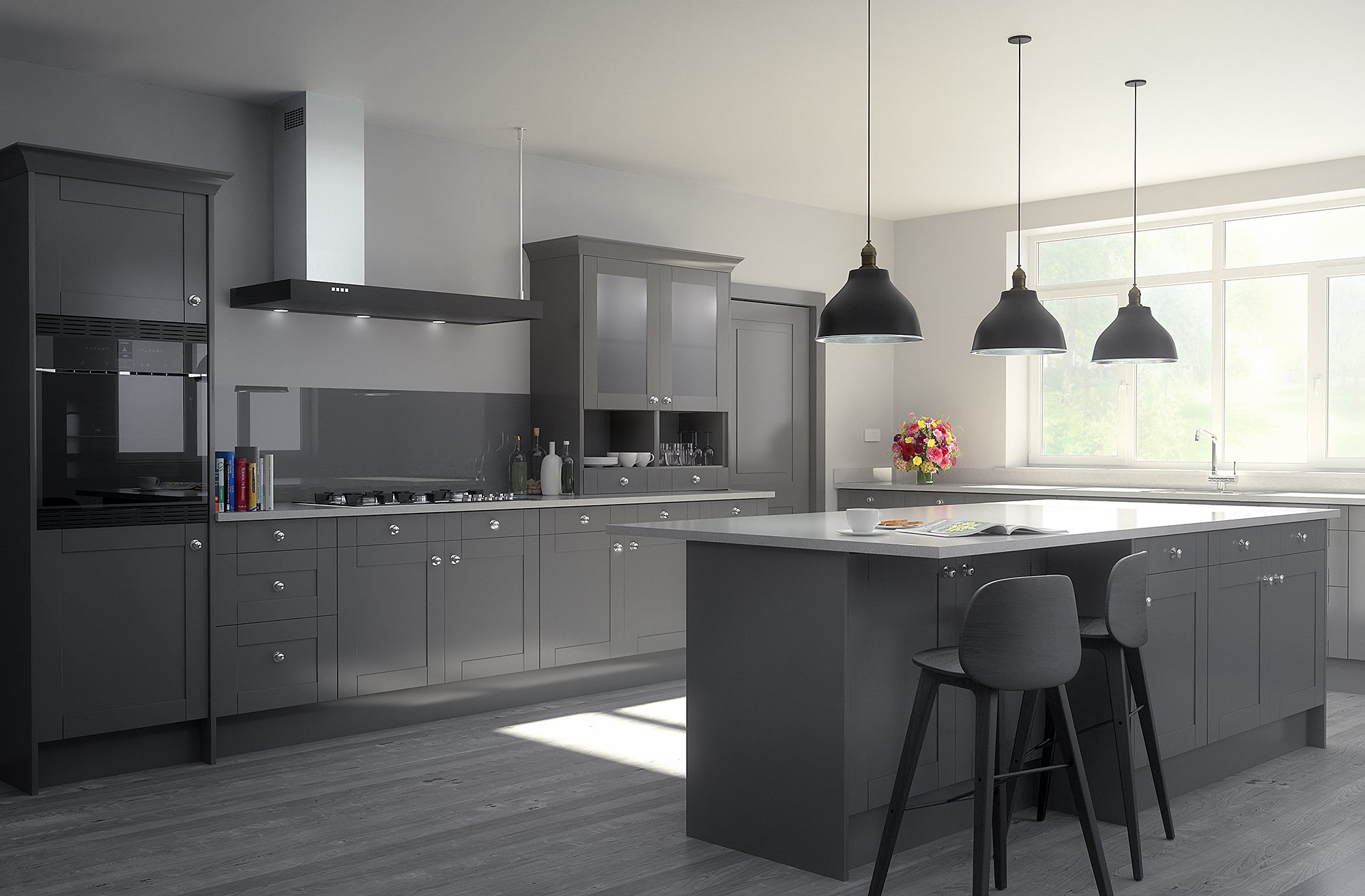 Kitchen CGI room set of grey kitchen