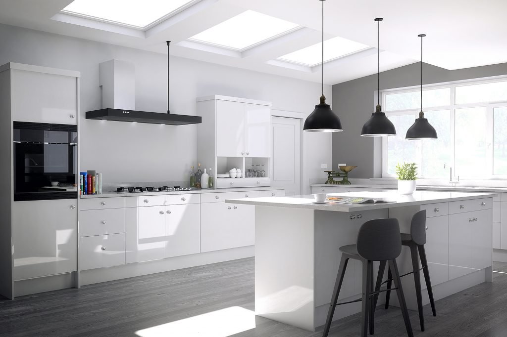 kitchen CGI room set in White gloss