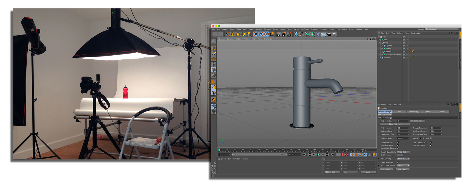 composite photograph of a studio and cgi software screen
