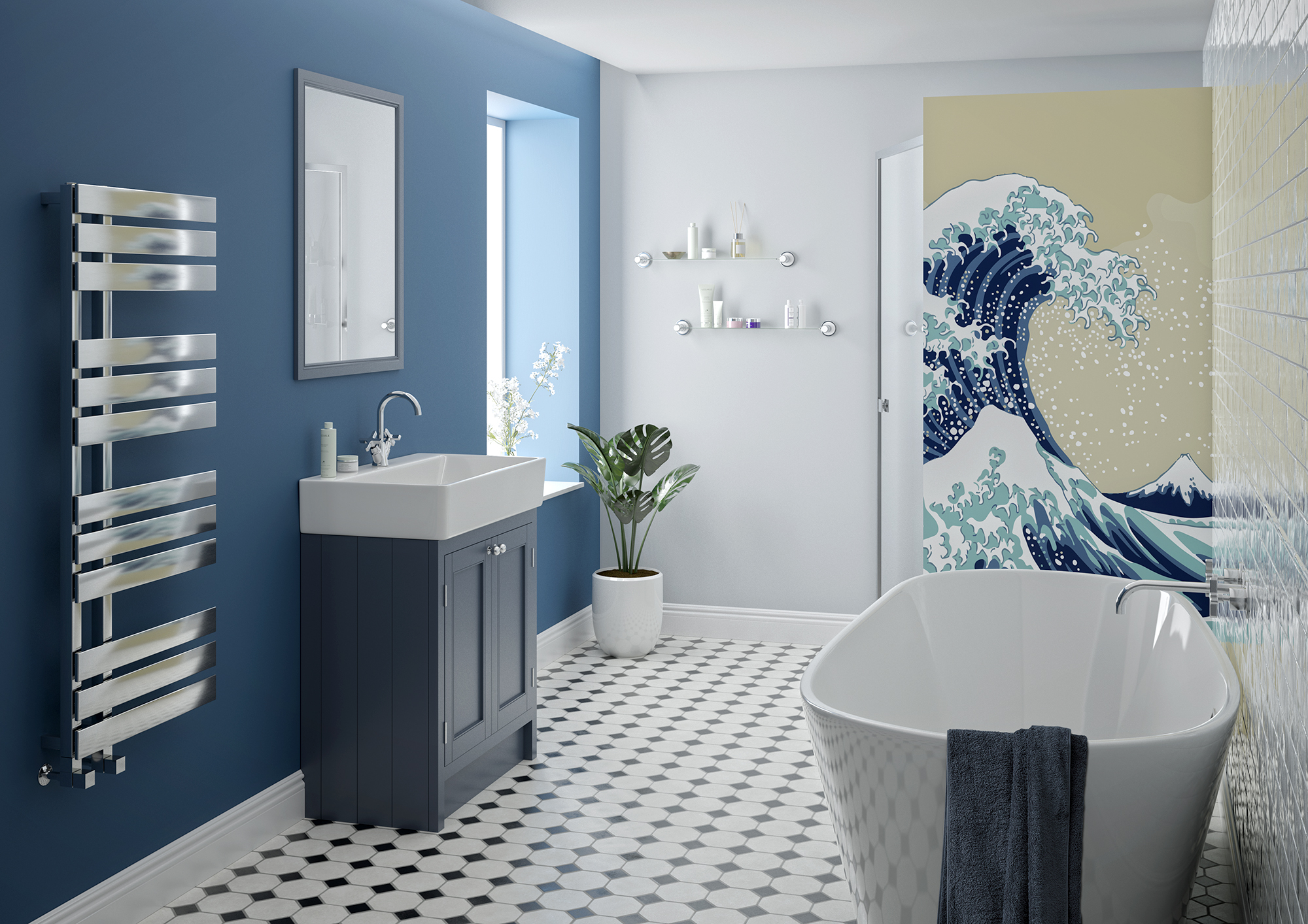 CGI bathroom in contemporary blue